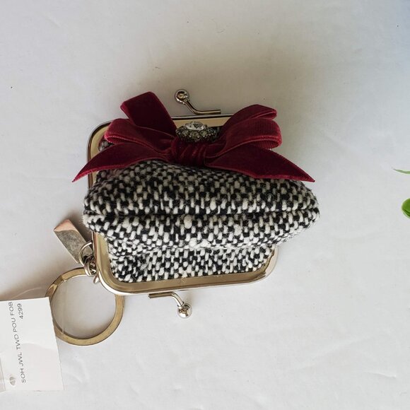 NWT Coach Soho Tweed Mini Kisslock Pouch/Key Fob - Black & White - Picture 11 of 12